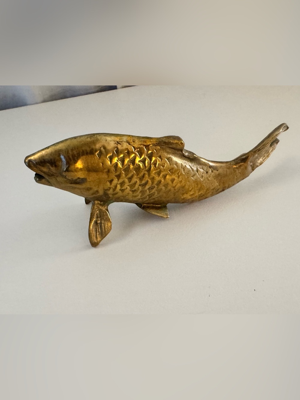 Vintage Brass Fish Figurine Decorative Accent - Gold